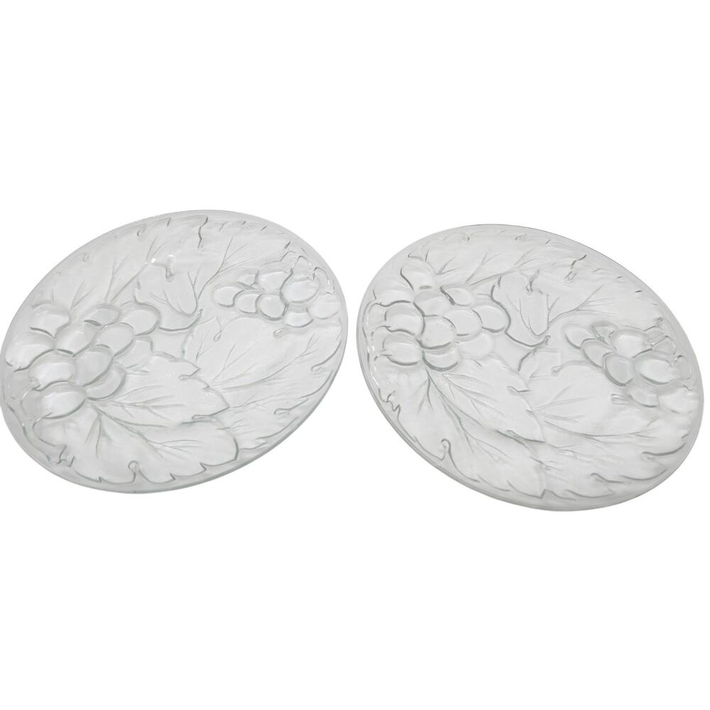 Set of 2 Vtg Clear Glass Salad Plates 7.25" KIG Indonesia Textured Grape Bunches
